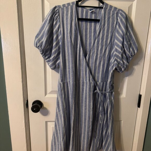 Old Navy Striped Linen Blend Wrap Dress XXL - Picture 2 of 4